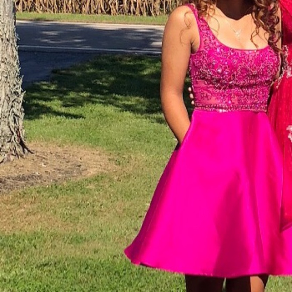 fuchsia home dress morilee.